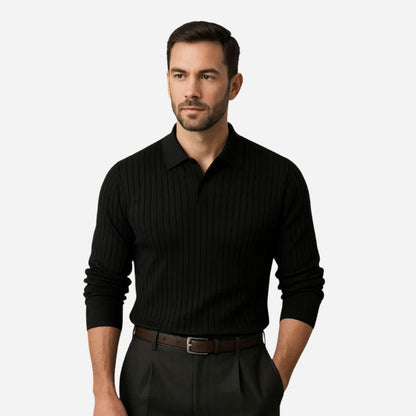 Long-Sleeved Ribbed Polo Shirt